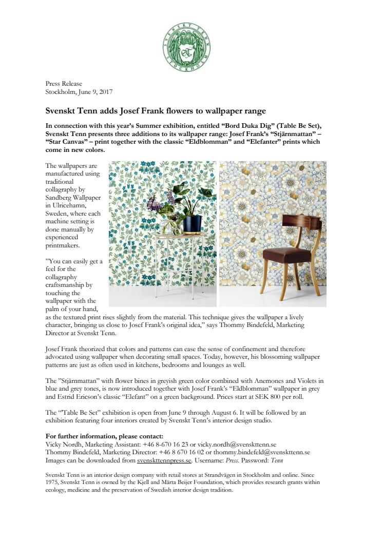 Svenskt Tenn adds Josef Frank flowers to wallpaper range