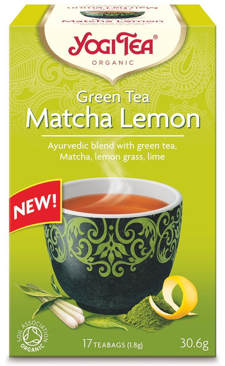 YOGI TEA® Green Tea Matcha Lemon sammanfogar ayurvedisk örtkunskap med grönt te enligt buddistiskt hantverk.