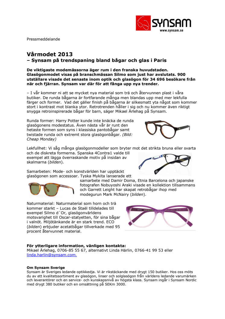 Vårmodet 2013 – Synsam på trendspaning bland bågar och glas i Paris
