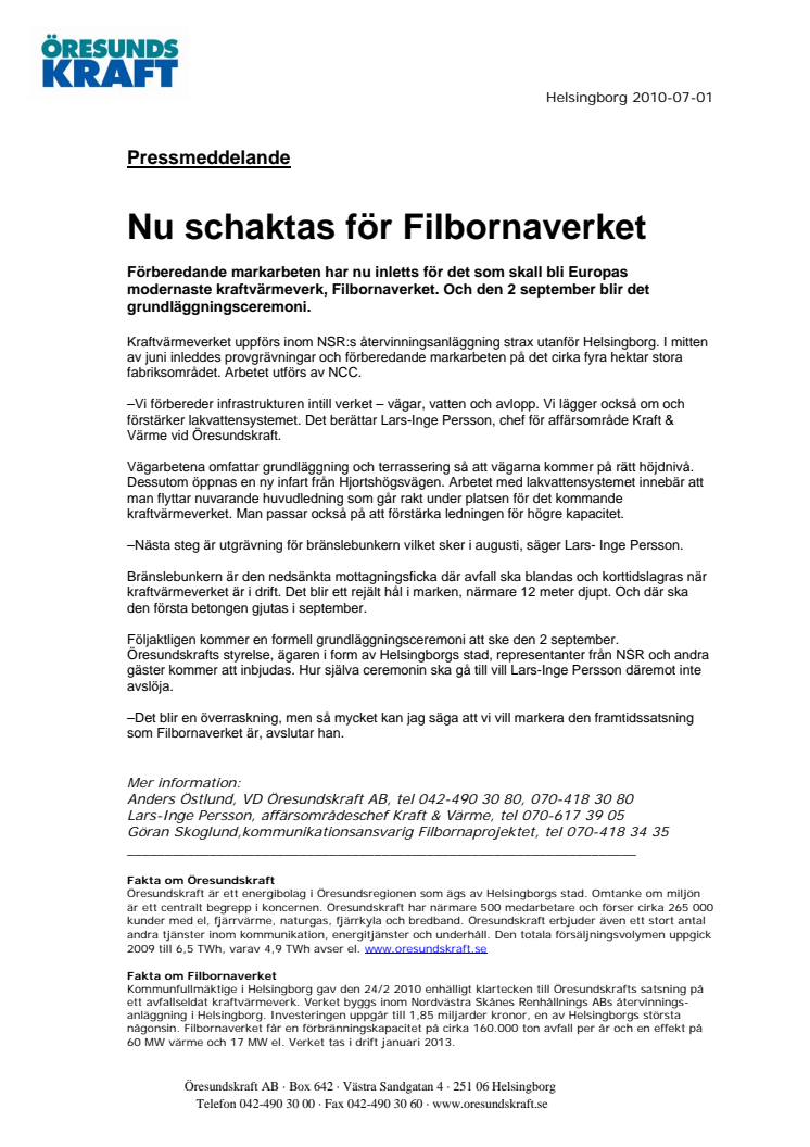 Nu schaktas för Filbornaverket