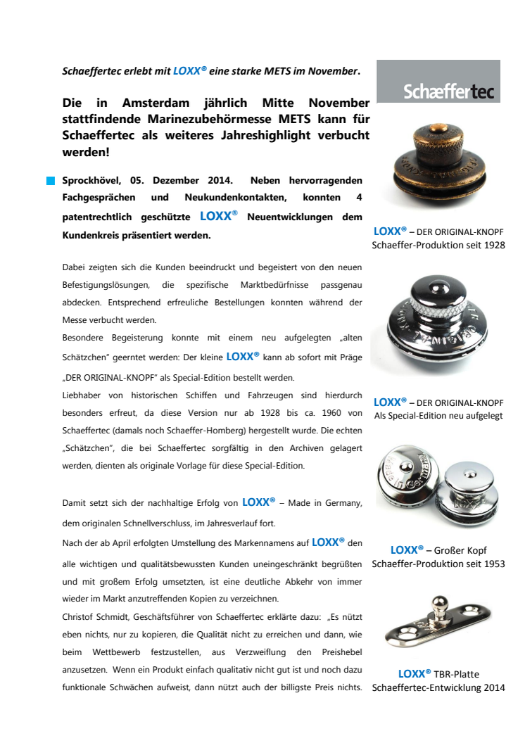 Schaeffertec erlebt mit LOXX® eine starke METS im November.