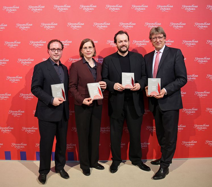 Konzertbüroleiter Tobias Niederschlag, Kulturbürgermeisterin Dr. Skadi Jennicke, Gewandhauskapellmeister Andris Nelsons und Gewandhausdirektor Prof. Andreas Schulz (v.l.)