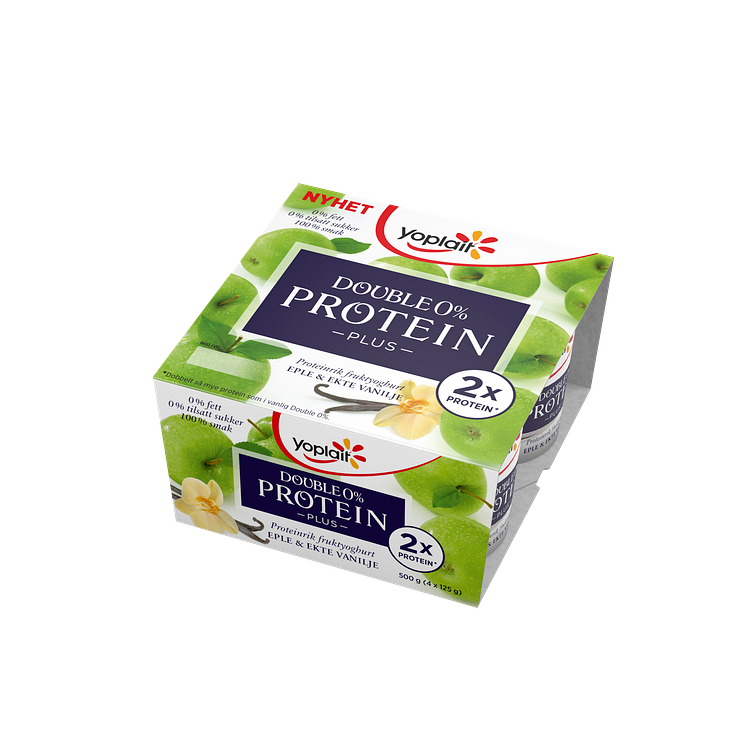 Yoplait Double 0% Protein Plus med eple og ekte vanilje