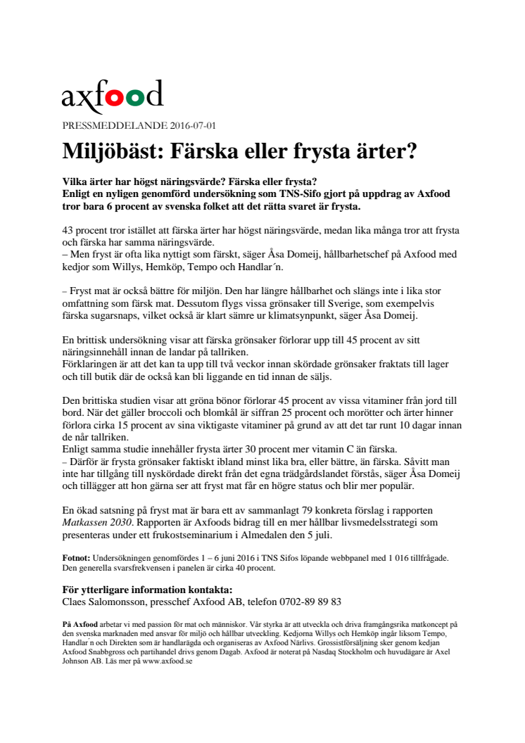 Miljöbäst: Färska eller frysta ärter?