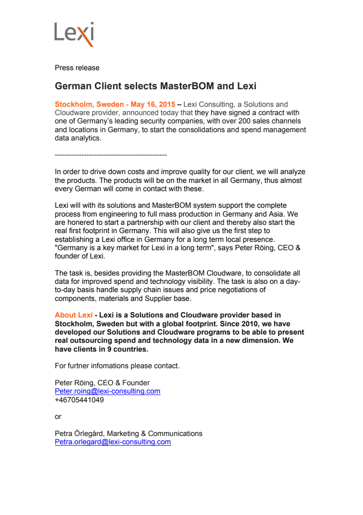 German Client selects MasterBOM and Lexi