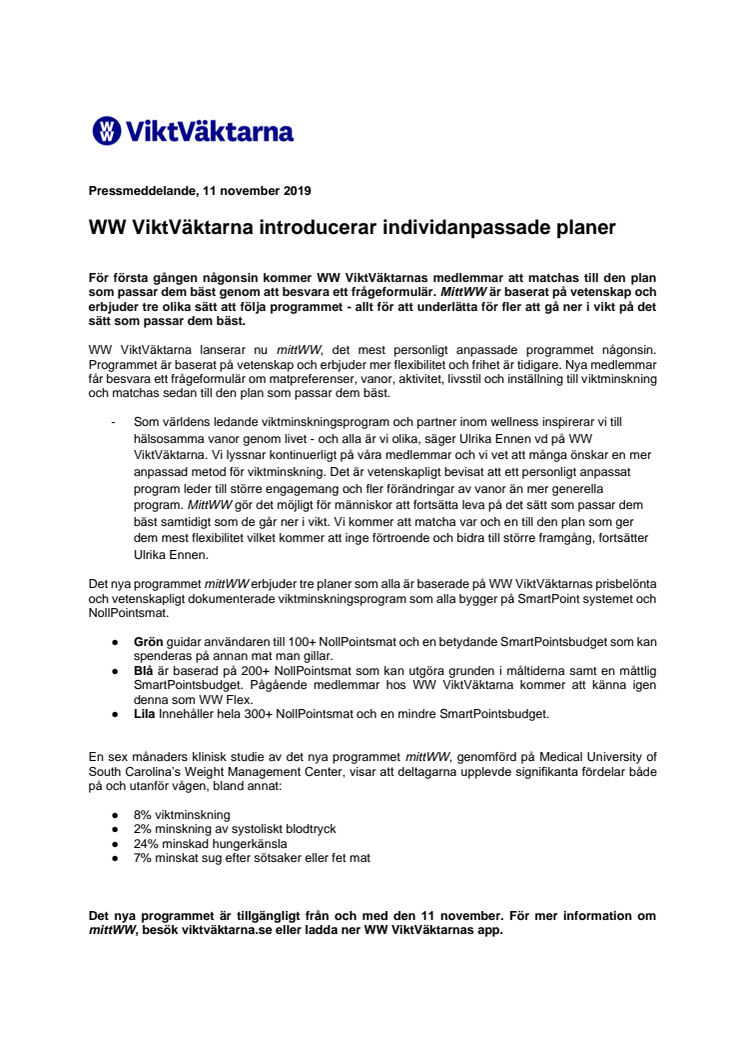 WW ViktVäktarna introducerar individanpassade planer