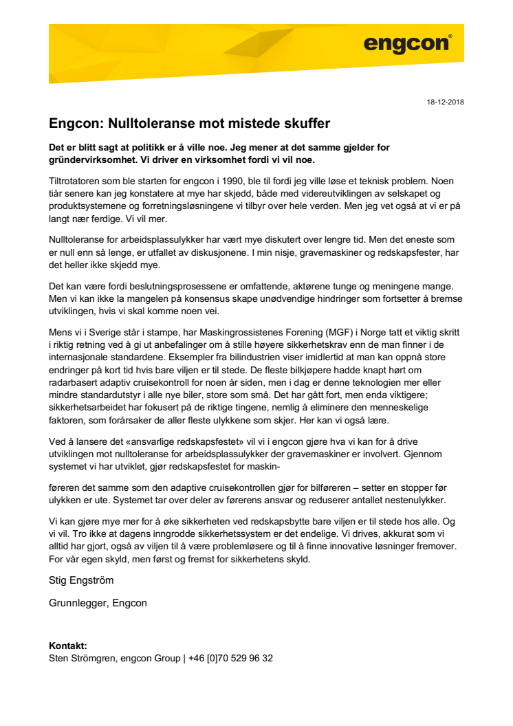 Engcon: Nulltoleranse mot mistede skuffer