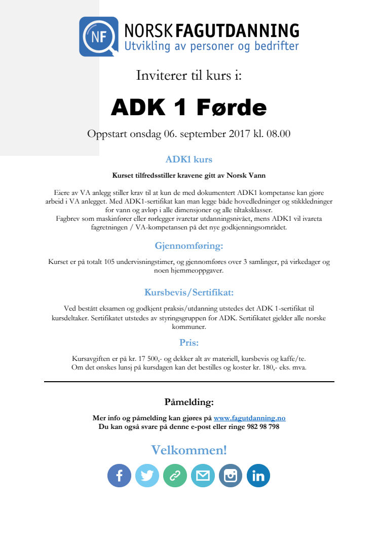 ADK 1 kurs i Førde den 6 september 2017