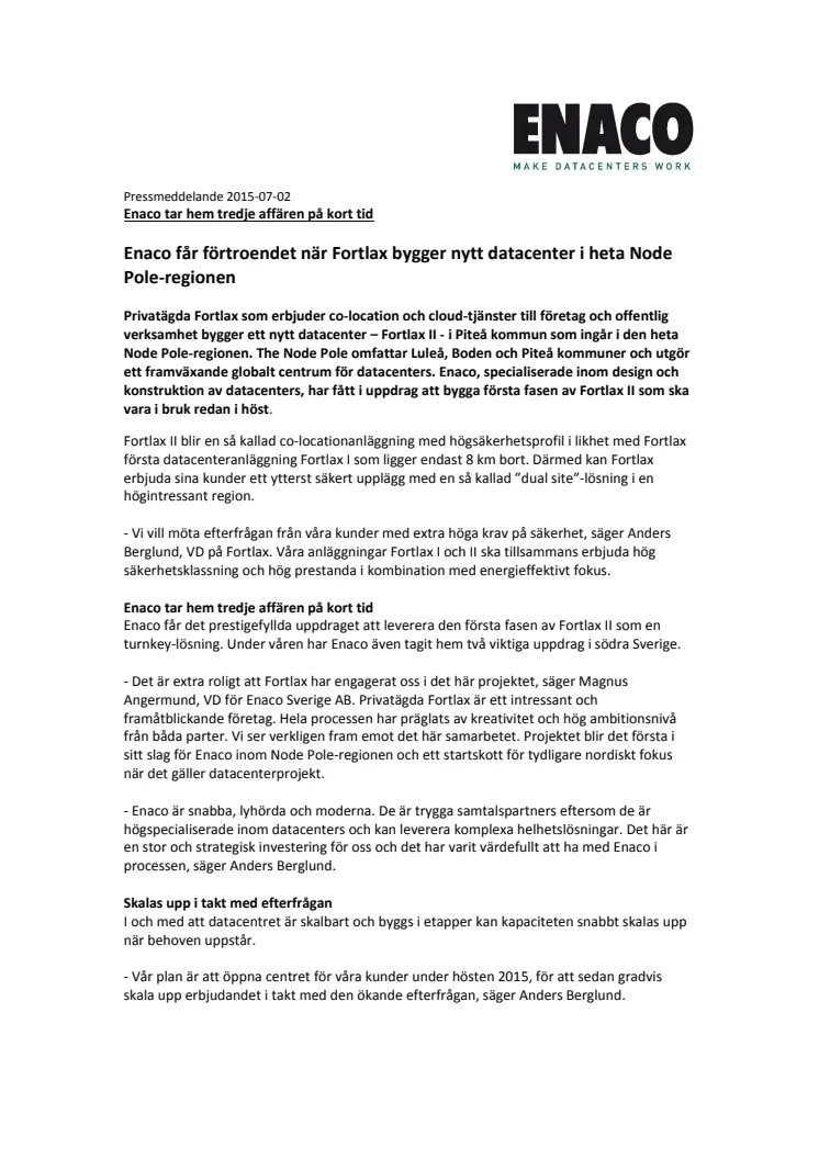 Enaco bygger nytt datacenter för Fortlax i heta Node Pole-regionen ...