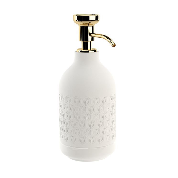 Pomd`or_x_Rosenthal_Equilibrium_Free_standing_soap_dispenser_white_Hexagon_Gold