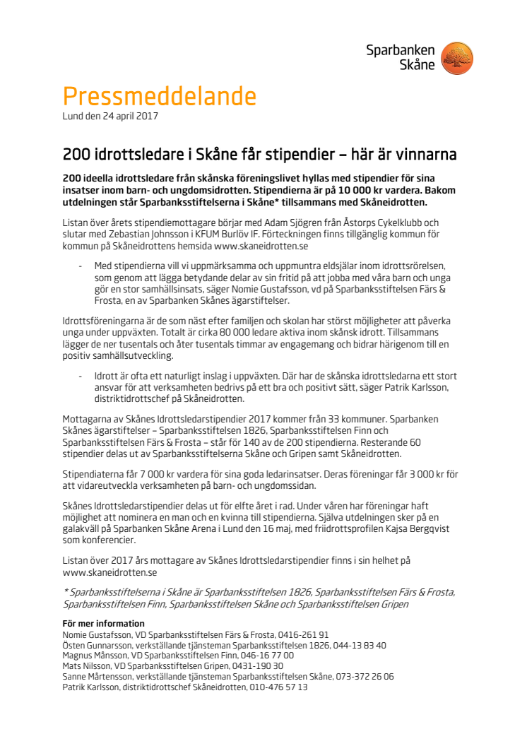 200 idrottsledare i Skåne får stipendier – här är vinnarna