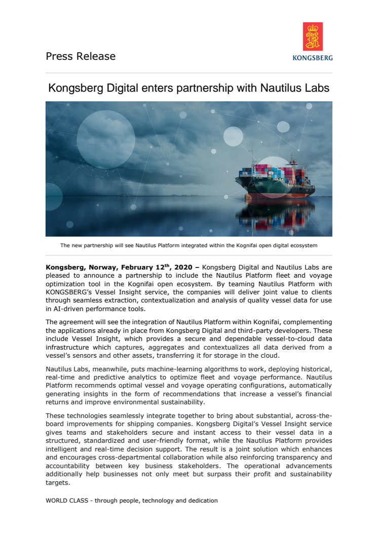 Kongsberg Digital enters partnership with Nautilus Labs