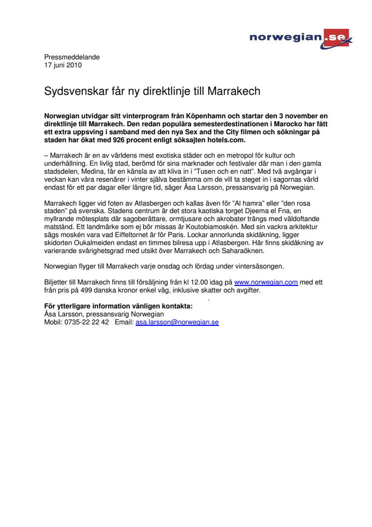 Sydsvenskar får ny direktlinje till Marrakech