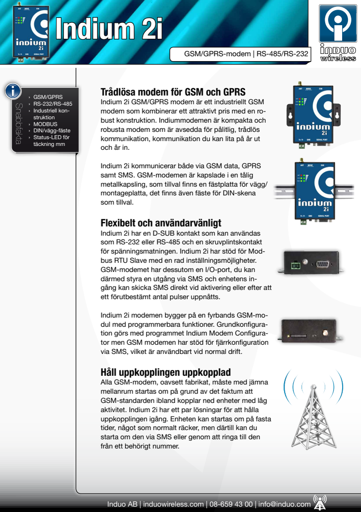 GSM modem Indium 2i -broschyr