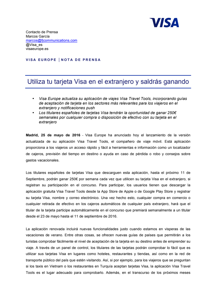 Utiliza tu tarjeta Visa en el extranjero y saldrás ganando