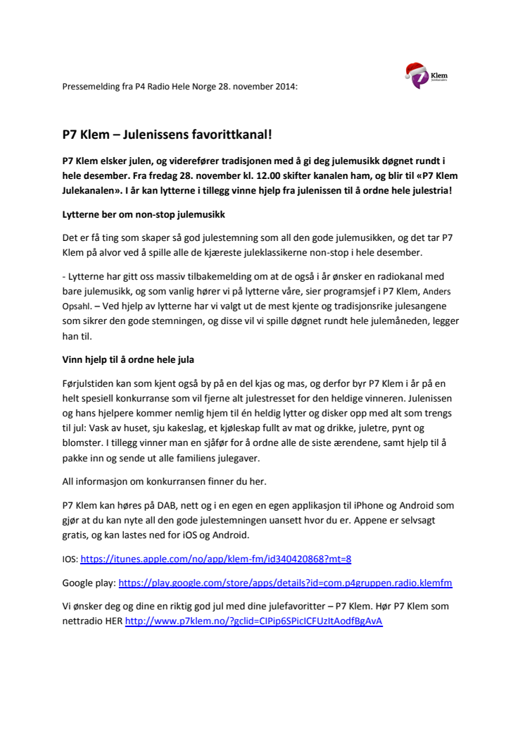 P7 Klem – Julenissens favorittkanal!