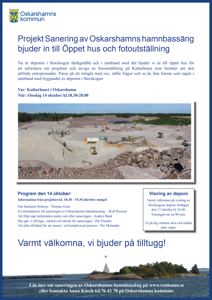 Hamnsaneringsprojektet bjuder in till Öppet hus och fotoutställning den 14 oktober