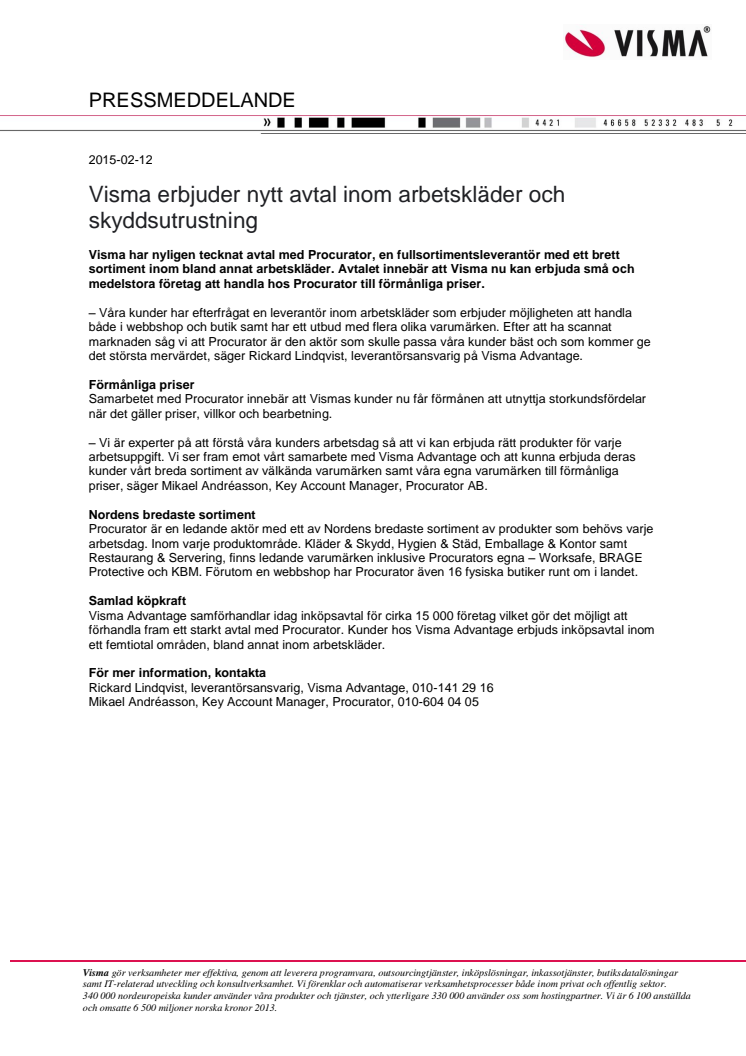 Visma erbjuder nytt avtal inom arbetskläder och skyddsutrustning