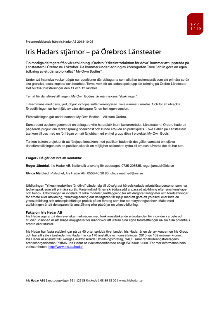 Iris Hadars stjärnor - på Örebro Länsteater