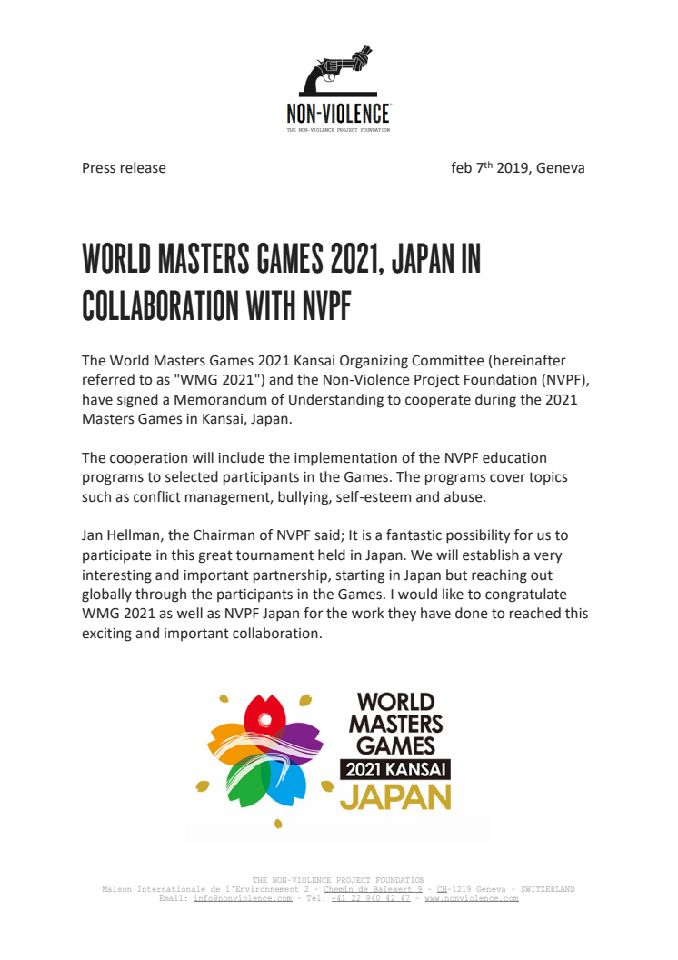 ​World Masters Games 2021, Japan in collaboration with NVPF