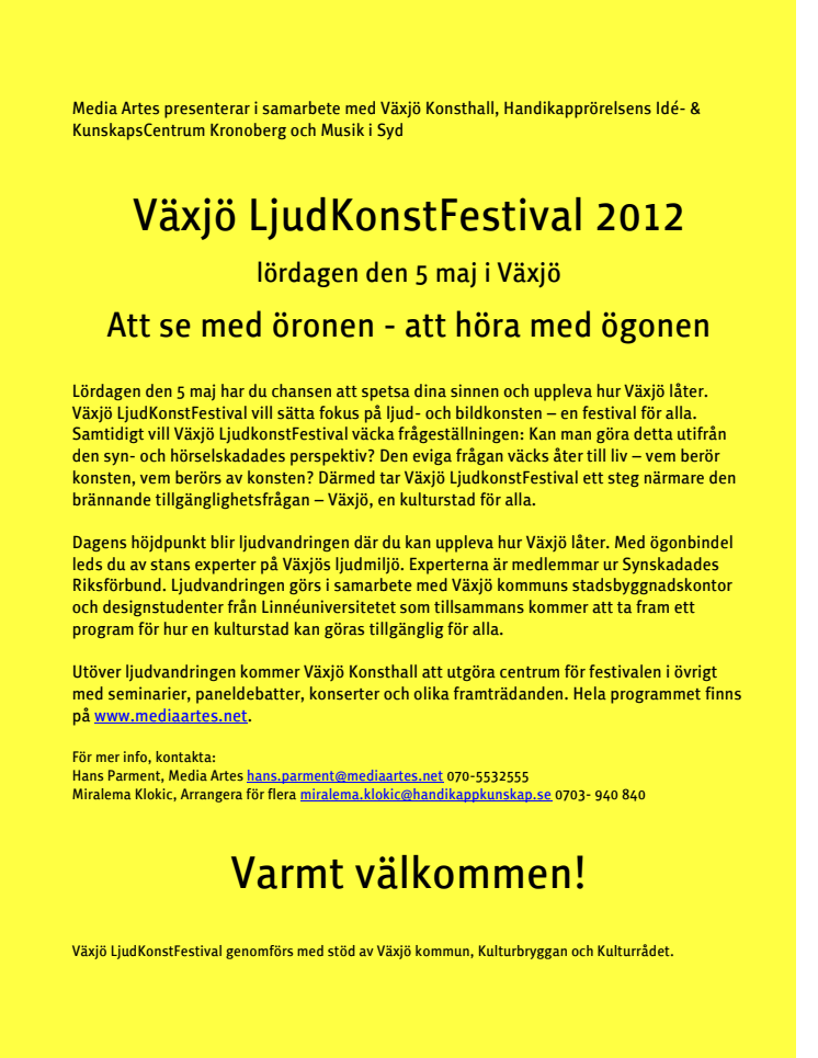 Växjö LjudKonstFestival 2012: Att se med öronen - att höra med ögonen 