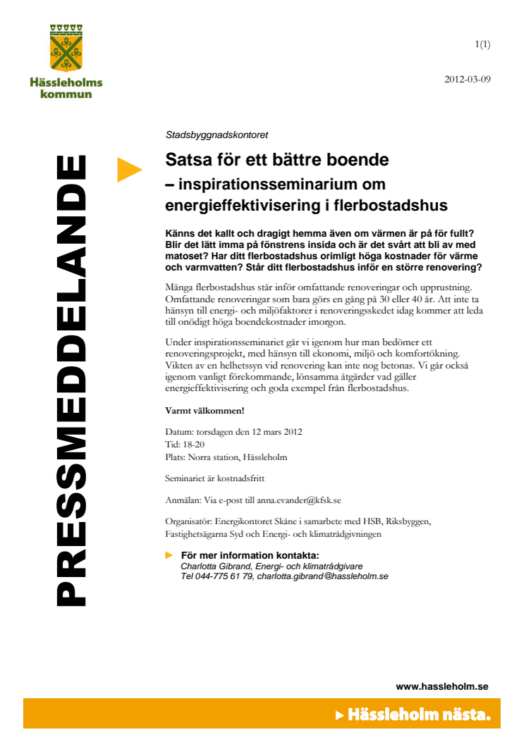 Satsa för ett bättre boende – inspirationsseminarium om energieffektivisering i flerbostadshus