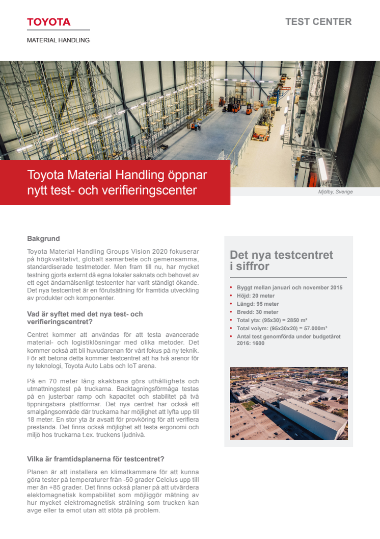 Toyota Material Handling öppnar nytt test- och verifieringscenter