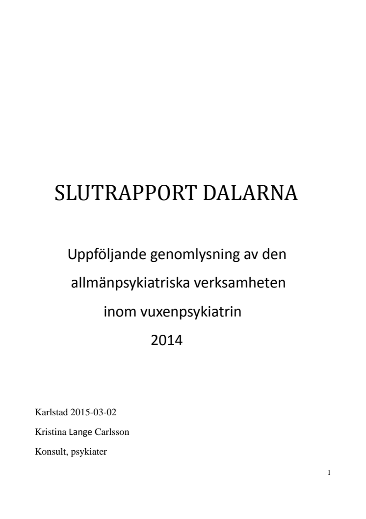 Slutrapport allmänpsykiatri Dalarna 2015