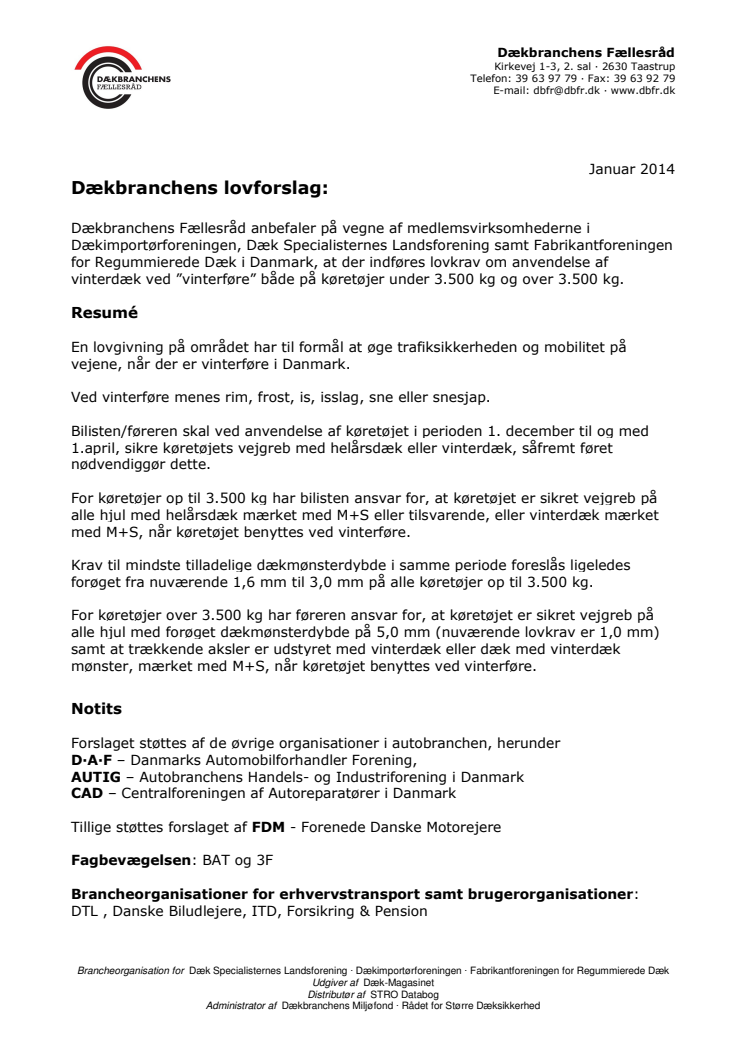 Dækbranchens lovforslag om vinterdæk i Danmark