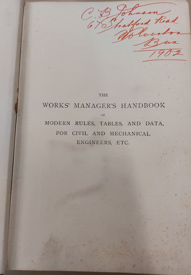 The Works Manager's Handbook - given to Charles Birch Johnson in 1902.jpg