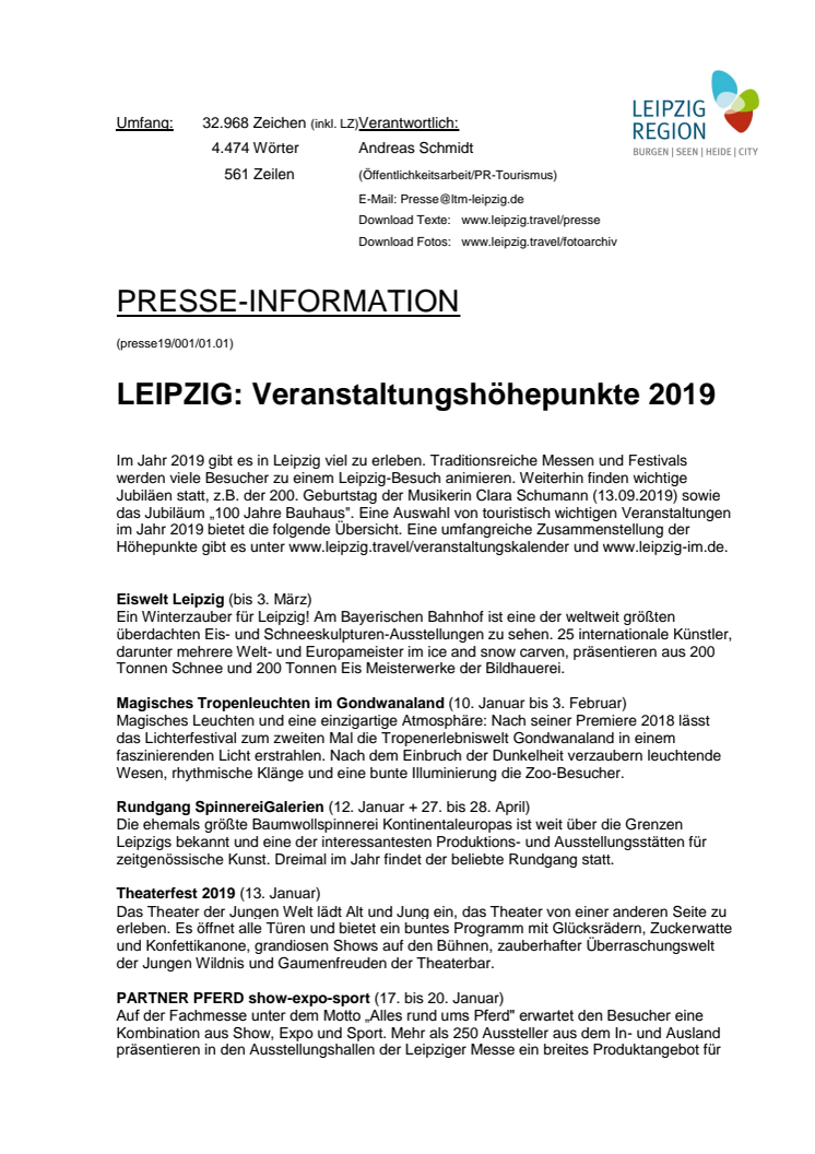 LEIPZIG - Veranstaltungshöhepunkte 2019