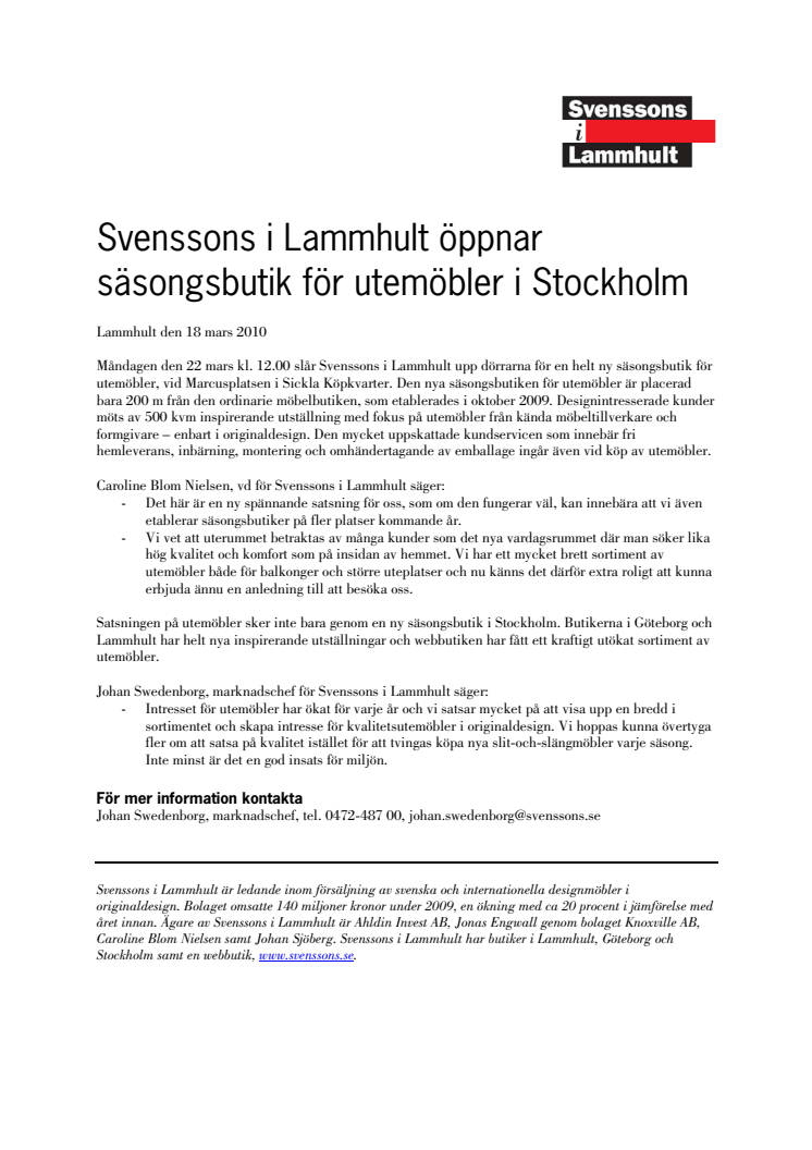 Svenssons i Lammhult öppnar säsongsbutik för utemöbler i Stockholm
