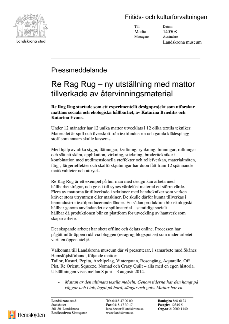 Re Rag Rug – ny utställning med mattor tillverkade av återvinningsmaterial