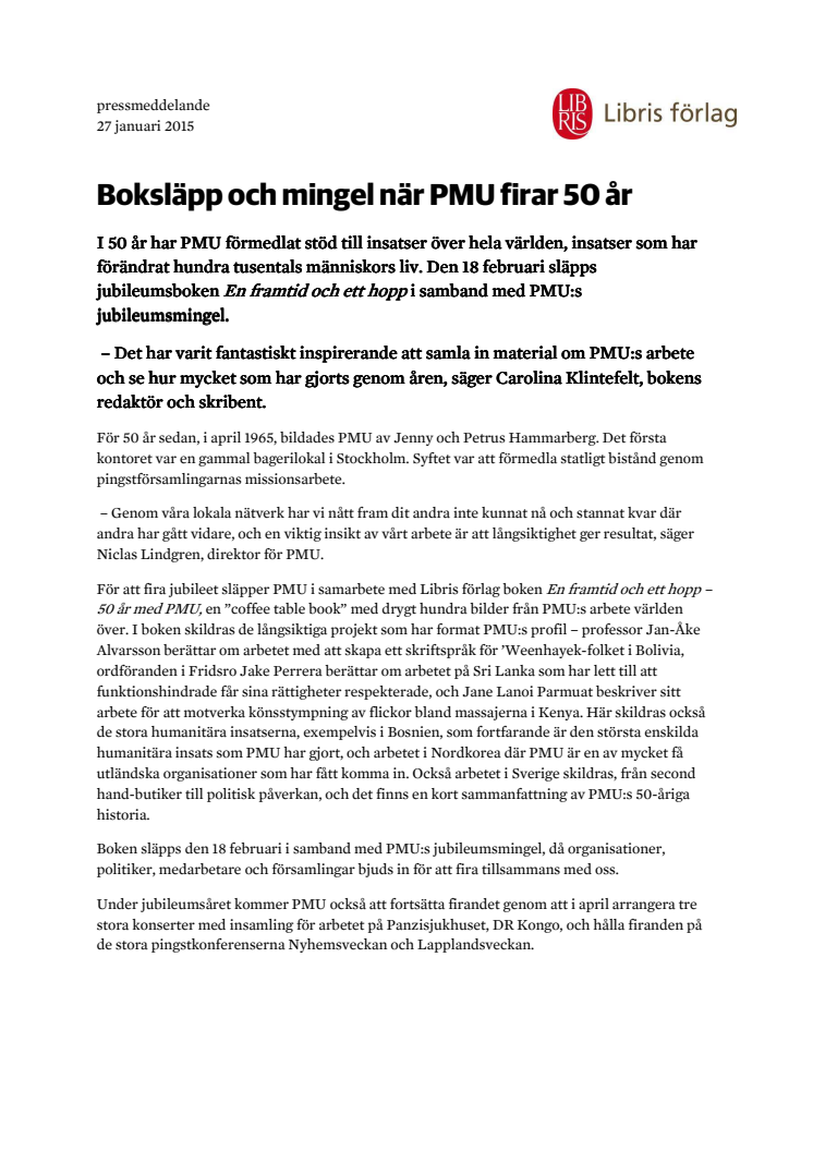 Ny bok när PMU firar 50 år