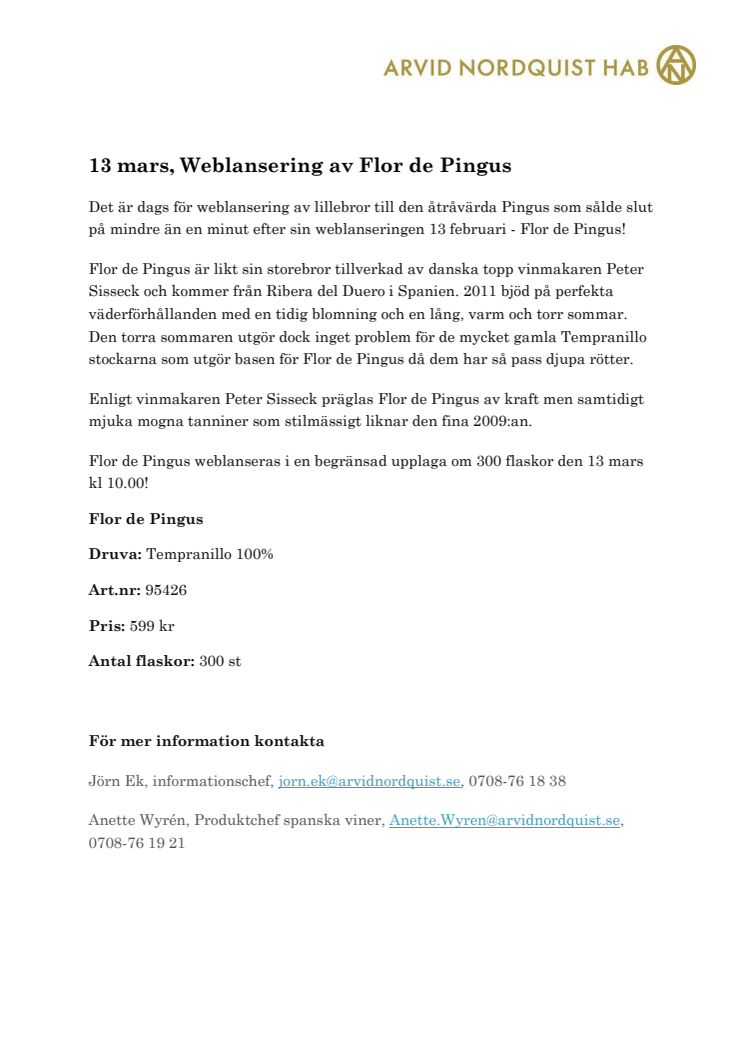 Weblansering av Flor de Pingus 2011