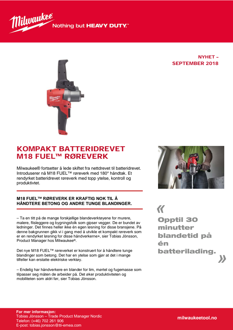 KOMPAKT BATTERIDREVET M18 FUEL™ RØREVERK