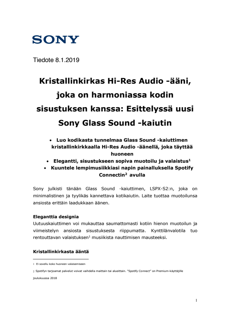 Kristallinkirkas Hi-Res Audio -ääni, joka on harmoniassa kodin sisustuksen kanssa: Esittelyssä uusi Sony Glass Sound -kaiutin