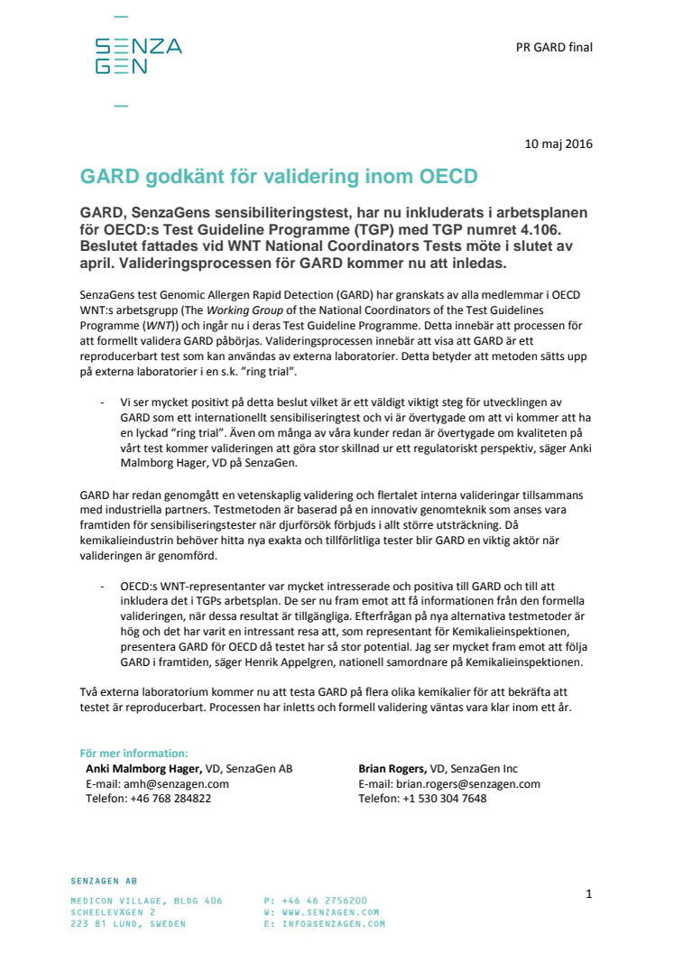 GARD godkänt för validering inom OECD 