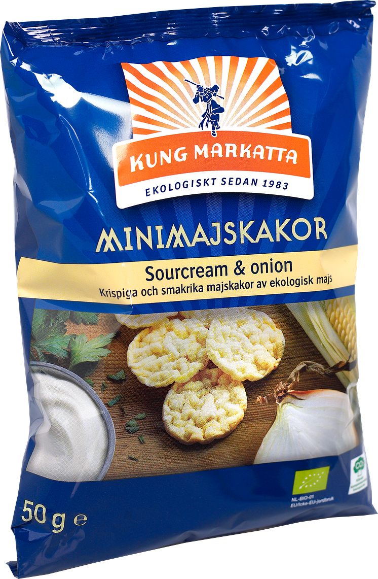 Kung Markatta utökar sitt snackssortiment med ekologiska Minimajskakor Sourcream & onion 