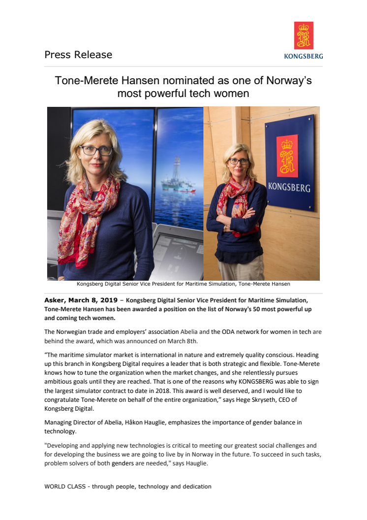 Tone-Merete Hansen nominated as one of Norway’s most powerful tech women