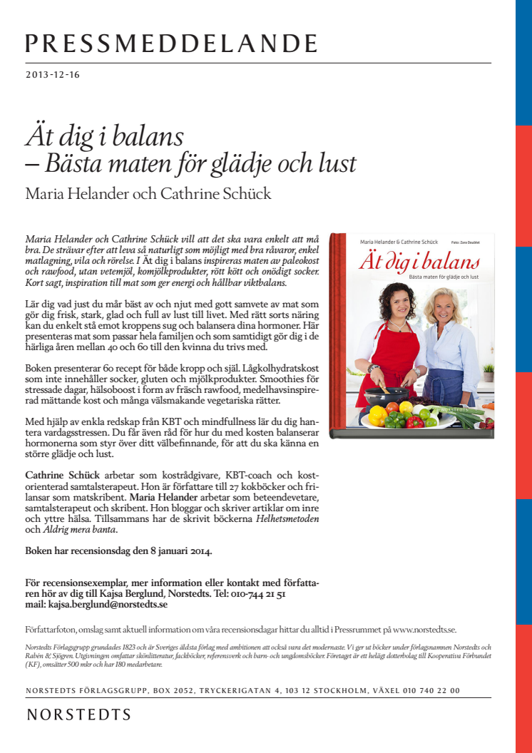 Maria Helander och Cathrine Schück: Ät dig i balans