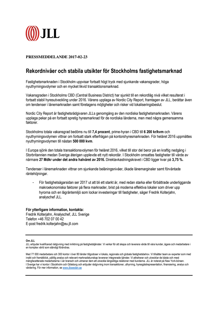 Rekordnivåer och stabila utsikter för Stockholms fastighetsmarknad 
