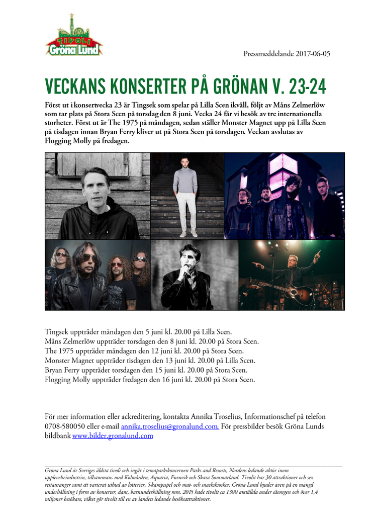 Veckans konserter på Grönan V. 23-24