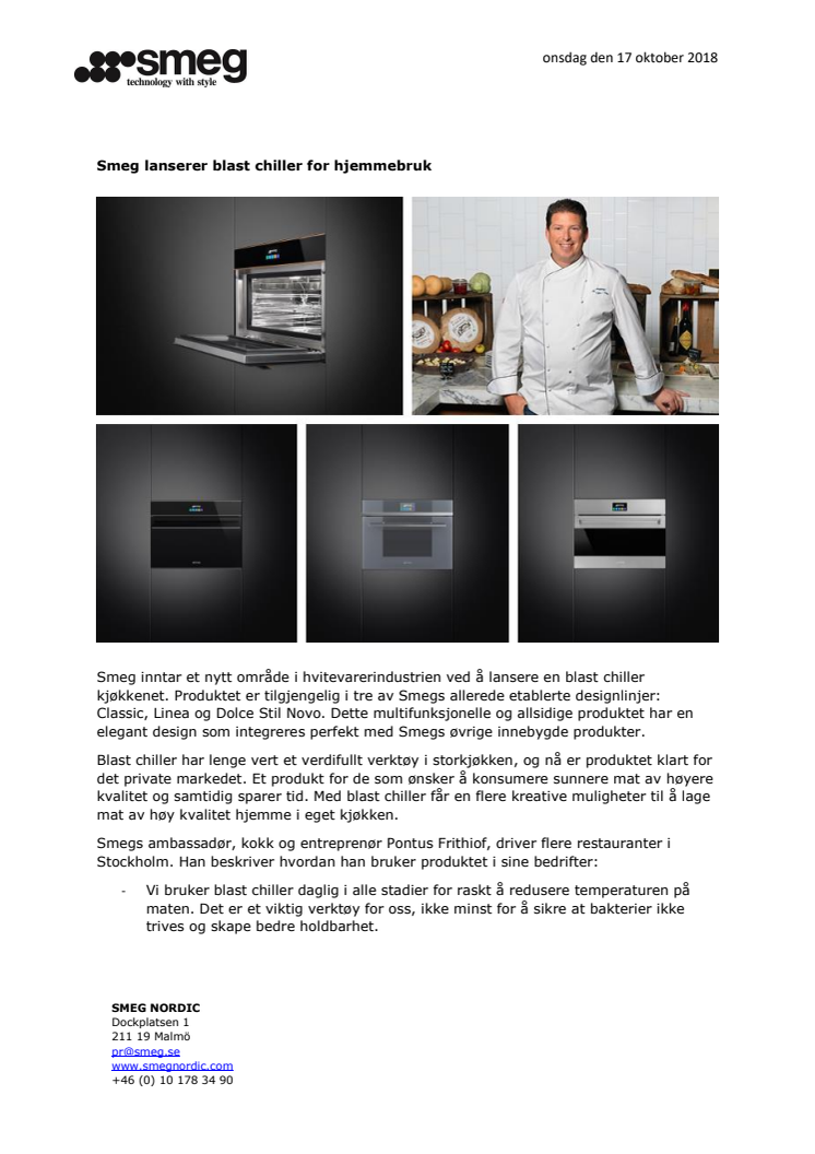 Smeg lanserer Blast Chiller for hjemmebruk