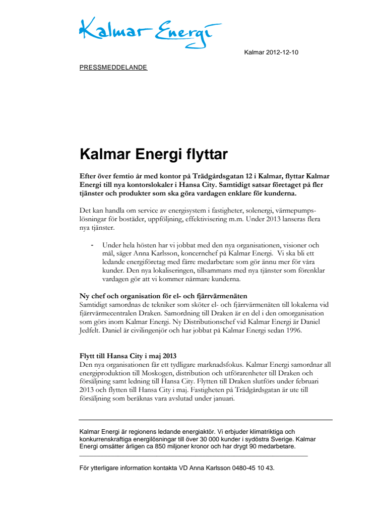 Kalmar Energi flyttar