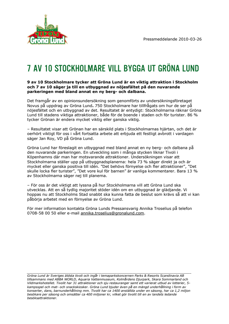 7 av 10 Stockholmare vill bygga ut Gröna Lund
