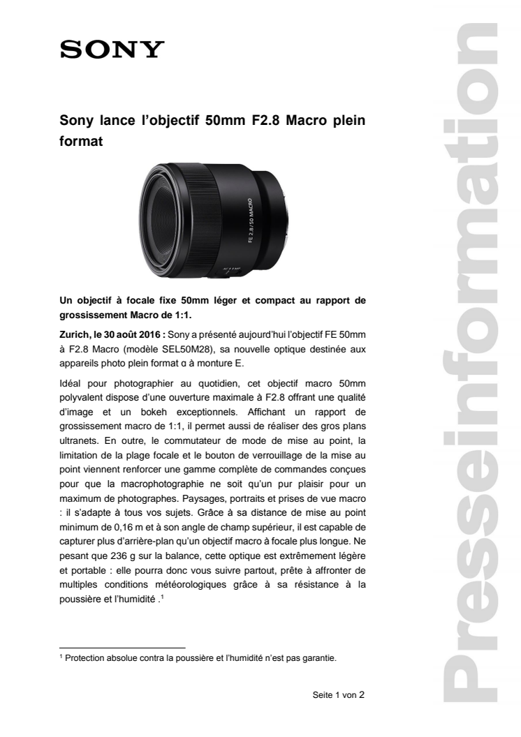 Sony lance l’objectif 50mm F2.8 Macro plein format