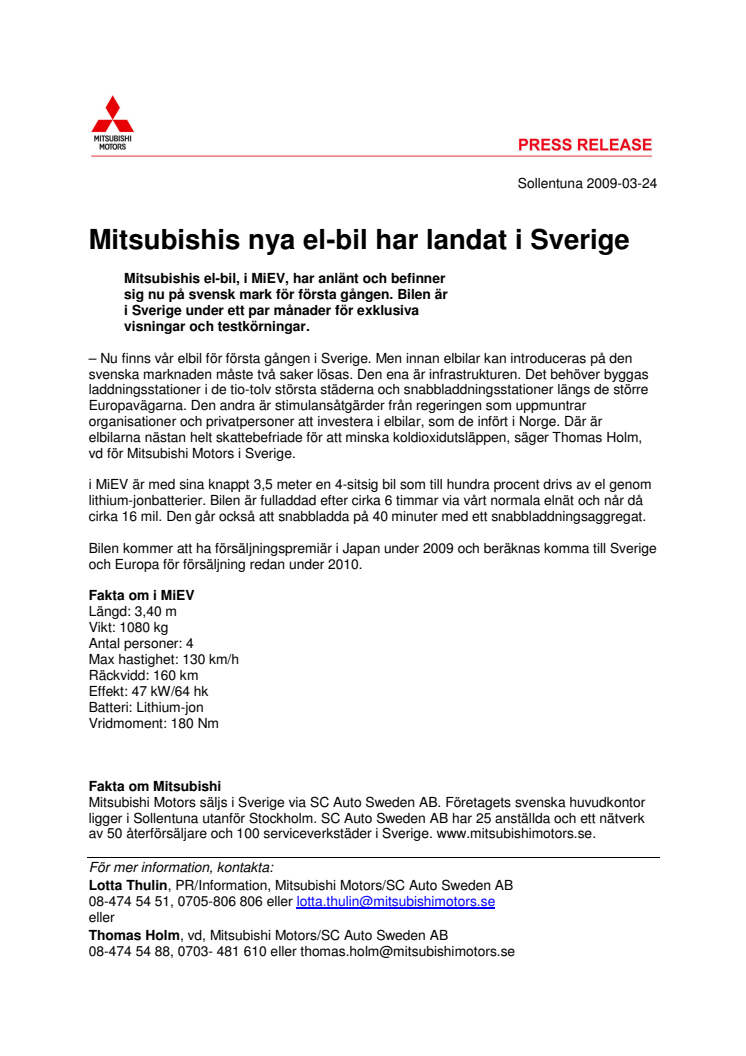 Mitsubishis nya el-bil har landat i Sverige