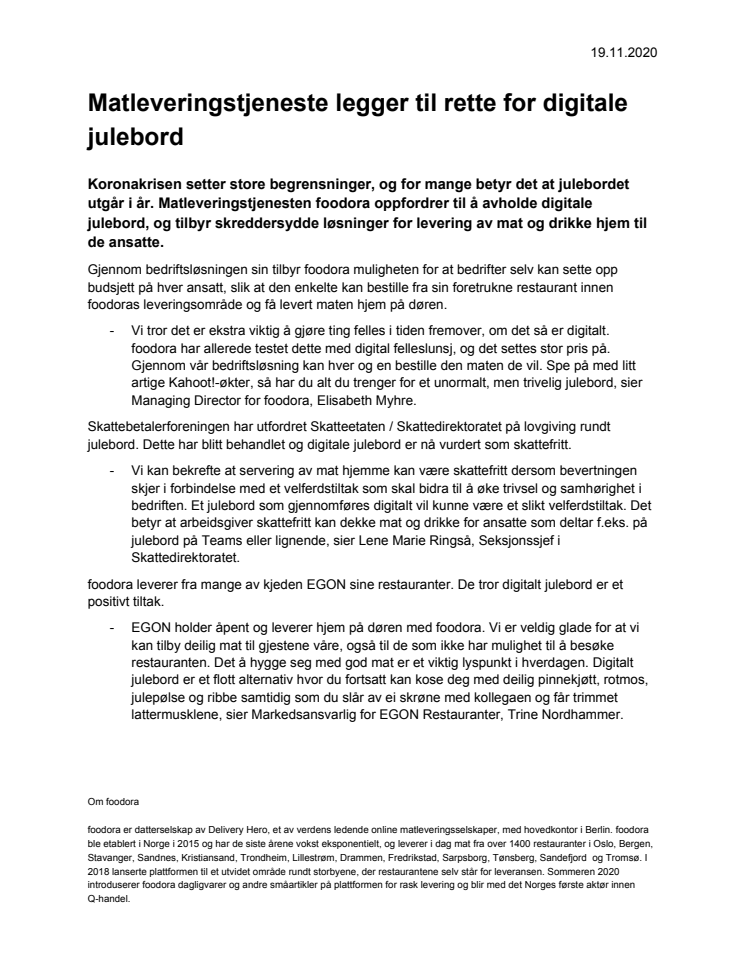 Matleveringstjeneste legger til rette for digitale julebord