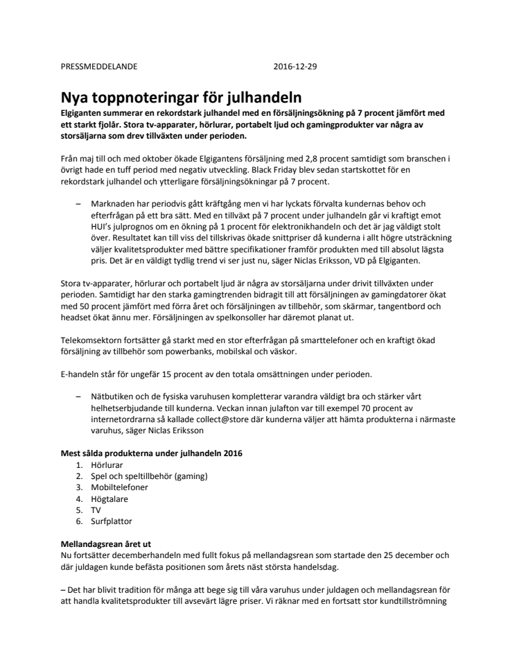 Nya toppnoteringar för julhandeln